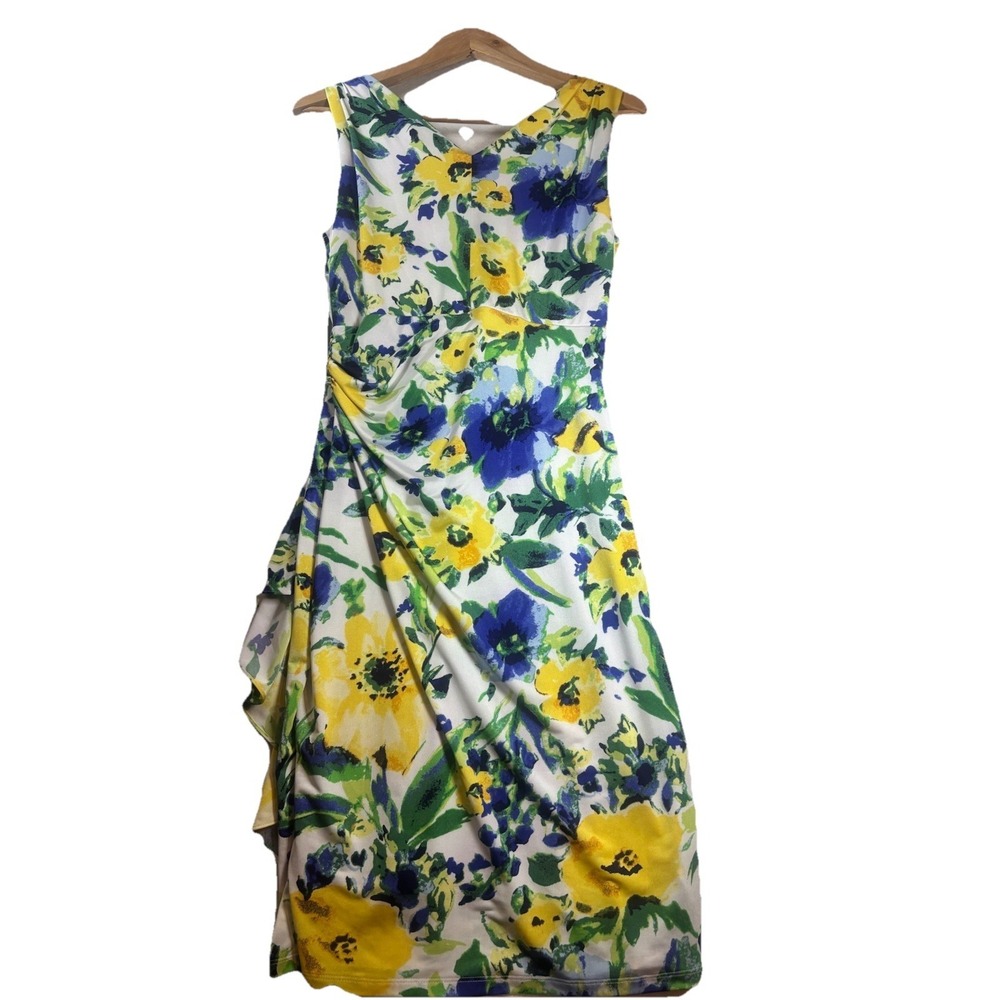 Lauren Ralph Lauren Dress Size 10 Sleeveless Side Ruching Floral Faux Wrap NWT - Picture 9 of 13